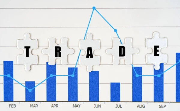 Business Finance Concept Document Financial Charts Puzzles Inscription Trade — Foto Stock