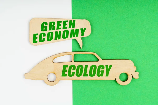 Környezetvédelmi Koncepció Fehér Zöld Háttér Egy Fából Készült Figura Egy — Stock Fotó