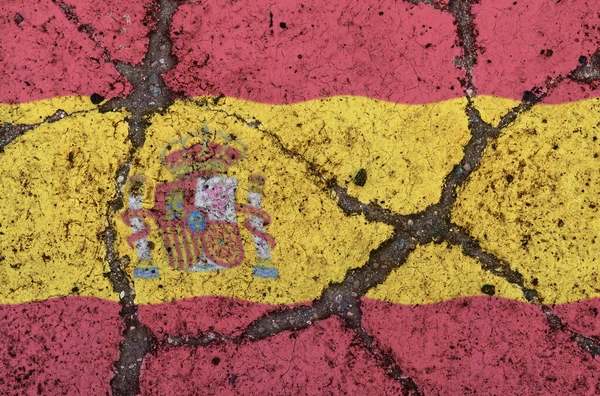 Bandera España Sobre Asfalto Agrietado Concepto Crisis Impago Colapso Económico — Foto de Stock