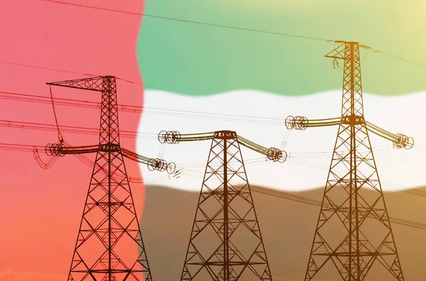 Industry Energy Concept Double Exposure Power Line Tower Flag United — Stock Photo, Image