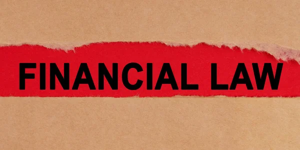 Law Concept Torn Sheets Paper Red Background Inscription Financial Law — Fotografia de Stock
