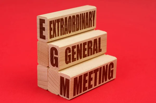 On a red background, wooden blocks with the inscription - extraordinary general meeting — 스톡 사진