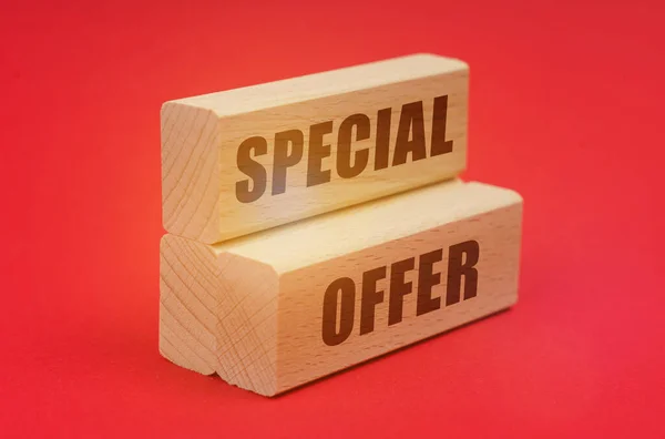 Business Economy Concept Red Background Wooden Blocks Inscription Special Offer — Foto de Stock