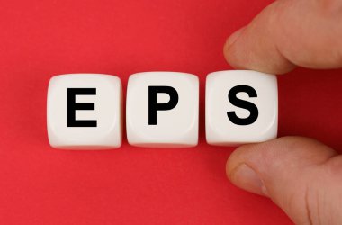 On the red surface, white cubes with the inscription - EPS