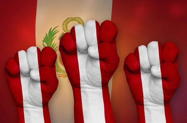 Peru Flag Drawn Clenched Fist Background Concept Protest Power Strength — Stockfoto