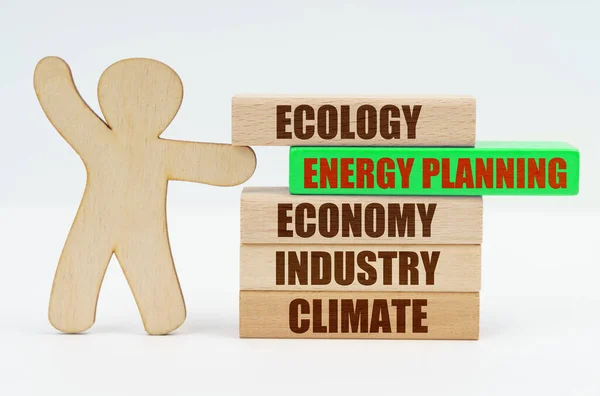 Ökológia Ipari Koncepció Ember Mozog Zöld Blokk Felirat Energia Tervezés — Stock Fotó