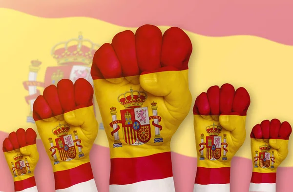 Bandera España Dibuja Sobre Puño Cerrado Fondo Concepto Protesta Poder — Foto de Stock