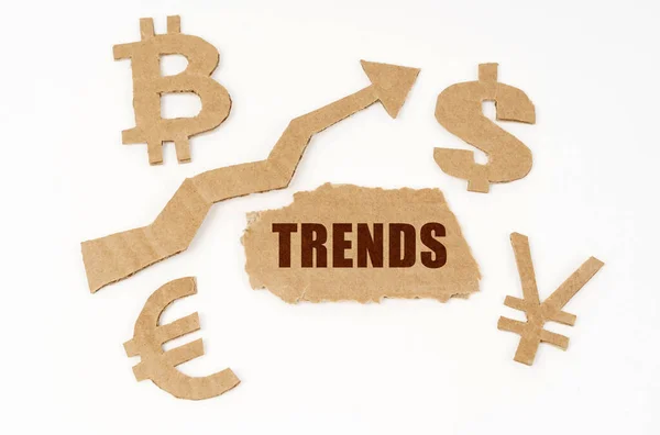 Conceito Econômico Fundo Branco Símbolos Bitcoin Dólar Euro Iene Uma — Fotografia de Stock
