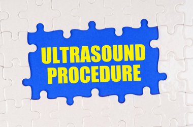 Mavi arkaplandaki beyaz bulmacanın içinde ultrason prosedürü yazıyor.