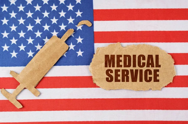 Concepto Médico Bandera Estados Unidos Hay Una Figura Cartón Una — Foto de Stock