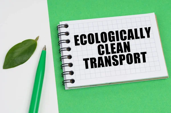 Экологическая Концепция Белом Зеленом Фоне Лежит Ручка Лист Растения Блокнот — стоковое фото