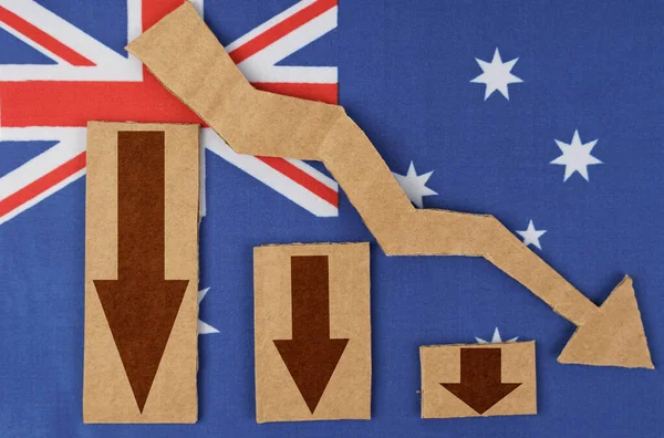 Csökkentse Statisztika Fogalmát Ausztrália Zászlóján Fekszik Grafikon Nyíl Amely Lefelé — Stock Fotó