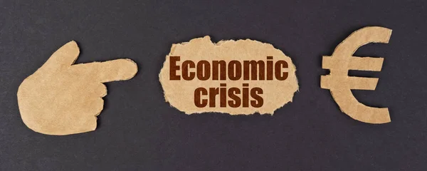 Концепция Экономики Финансов Черной Поверхности Фигура Руки Символ Евро Порванный — стоковое фото
