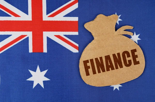 Nemzetgazdaság Üzlet Fogalma Zászló Ausztrália Fekszik Egy Karton Figura Egy — Stock Fotó
