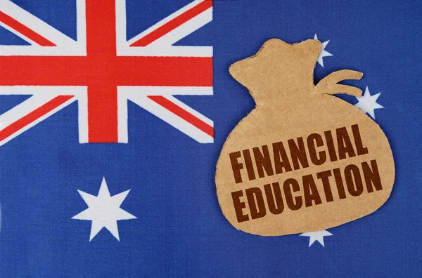 Nemzetgazdaság Üzlet Fogalma Ausztrália Zászlóján Van Egy Pénzeszsák Karton Figura — Stock Fotó