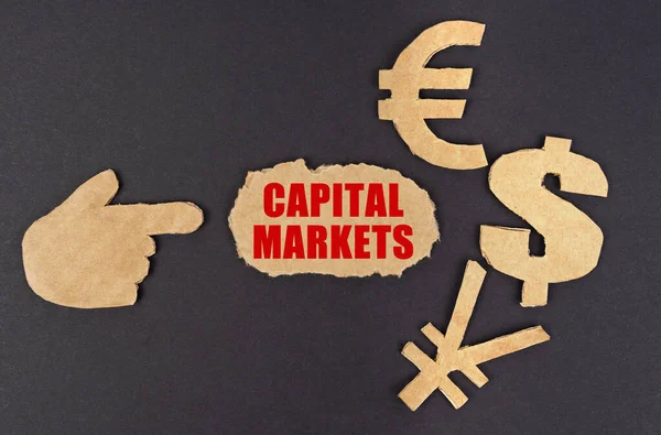 Концепція Економіки Фінансів Чорній Поверхні Фігура Руки Грошові Символи Рваний — стокове фото