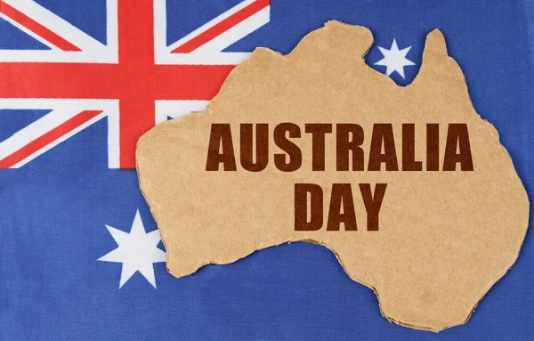 Ausztrália Nemzeti Koncepciója Zászló Ausztrália Fekszik Kontúr Térkép Ország Felirat — Stock Fotó