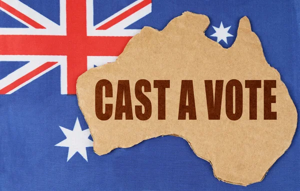 Ausztrália Nemzeti Koncepciója Ausztrália Zászlóján Fekszik Ország Térképének Körvonala Felirattal — Stock Fotó