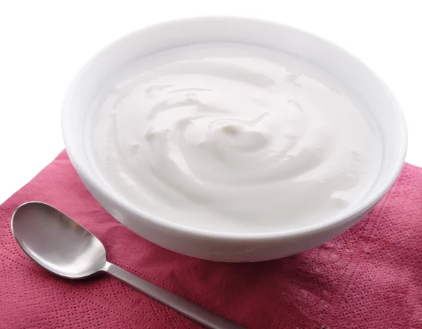 Bowl of white yoghurt — Stock Photo, Image