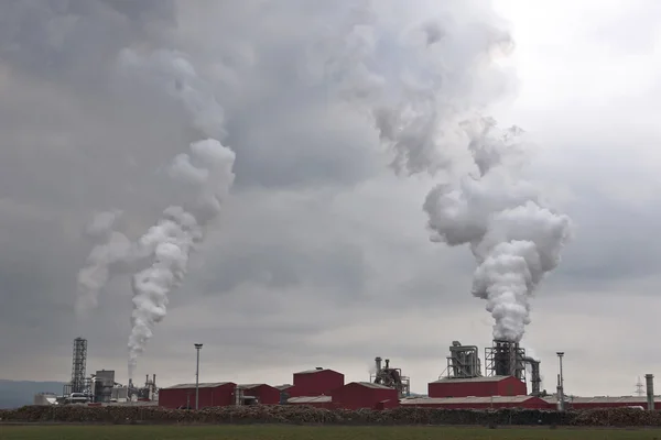 Загрязнение деревообрабатывающего завода — стоковое фото