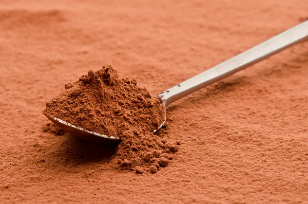 Üzerine bir kaşık kakao tozu — Stok fotoğraf
