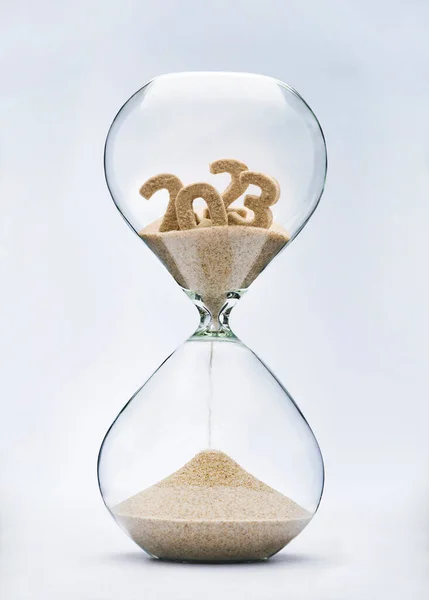 New Year 2024 Concept Time Running Out Concept Hourglass Falling — стоковое фото