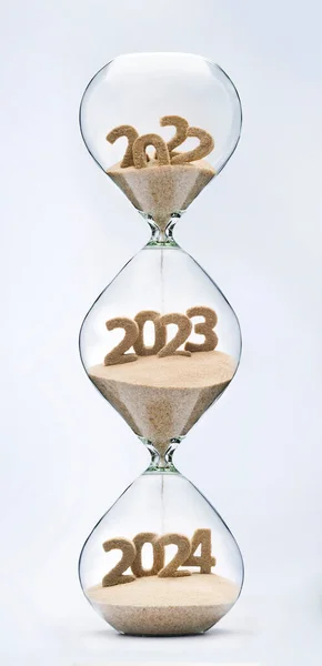 Present Future Concept Part Hourglass Falling Sand Taking Shape Years — Foto de Stock