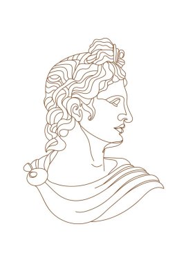 Bir çizgi Antik Yunan tanrı heykeli. Apollo klasik mitolojik heykeli. Poster, kıyafet, logo, davetiye tasarımı için vektör sanatı.