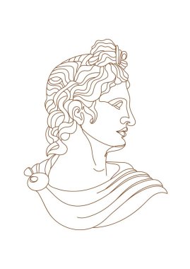 One line Ancient Greek god statue. Apollo classical mythological sculpture. Vector art for design of posters, clothes, logo, invitations. clipart