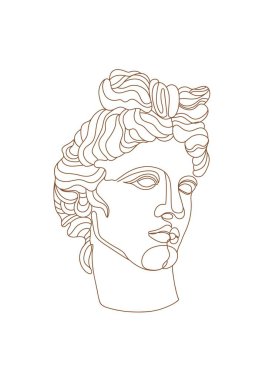Bir çizgi Antik Yunan tanrı heykeli. Apollo klasik mitolojik heykeli. Poster, kıyafet, logo, davetiye tasarımı için vektör sanatı.