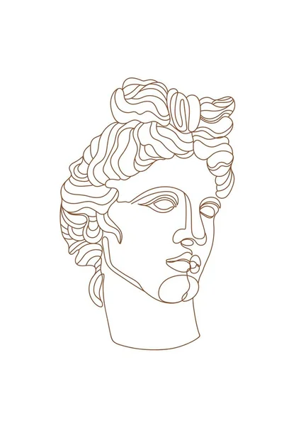 Estatua Dios Griego Antiguo Una Línea Escultura Mitológica Clásica Apolo — Vector de stock