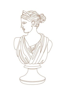 Bir çizgi Antik Yunan tanrıça heykeli. Versay 'lı Diana ya da Artemis' in klasik mitolojik heykeli. Poster, kıyafet, logo, davetiye tasarımı için vektör sanatı.