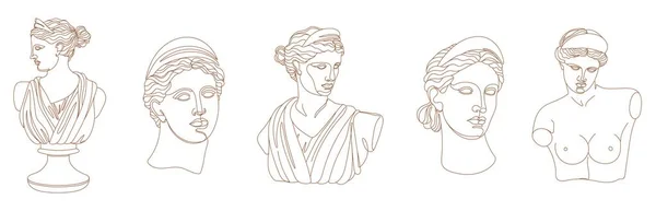 Set One Line Ancient Greek Goddess Statue Diana Versailles Artemis — ストックベクタ