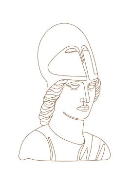 One line Ancient Greek goddess statue. Athena classical mythological sculpture. Vector art for design of posters, clothes, logo, invitations.