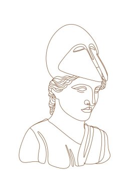 One line Ancient Greek goddess statue. Athena classical mythological sculpture. Vector art for design of posters, clothes, logo, invitations.