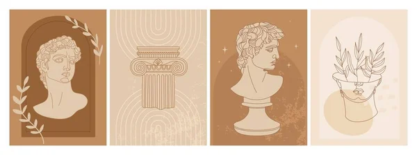 Set Abstract Vertical Posters Michelangelo David Portrait Abstract Shapes Column — ストックベクタ