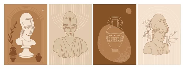 Set Abstract Vertical Posters Antique Goddess Statue Abstract Shapes Amphora — Stockvektor
