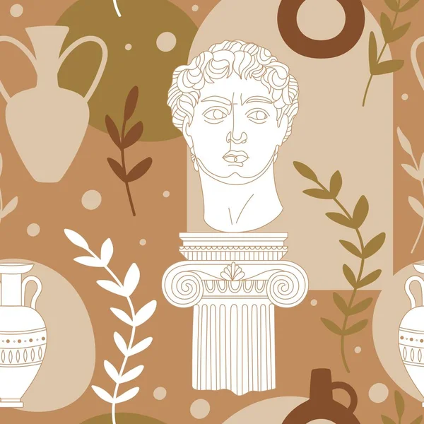 Seamless Pattern Antique Sculpture Michelangelo David Portrait Abstract Terracotta Shape — ストックベクタ