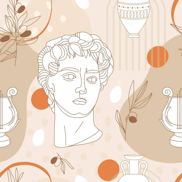 Seamless Pattern Antique Sculpture Michelangelo David Portrait Abstract Terracotta Shape — Stok Vektör