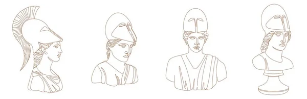 Set One Line Ancient Greek Goddess Statue Athena Classical Mythological — ストックベクタ