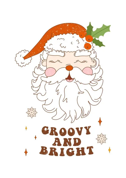 Tarjeta Felicitación Retro Vintage Navidad Con Santa Claus Groovy Santa — Archivo Imágenes Vectoriales