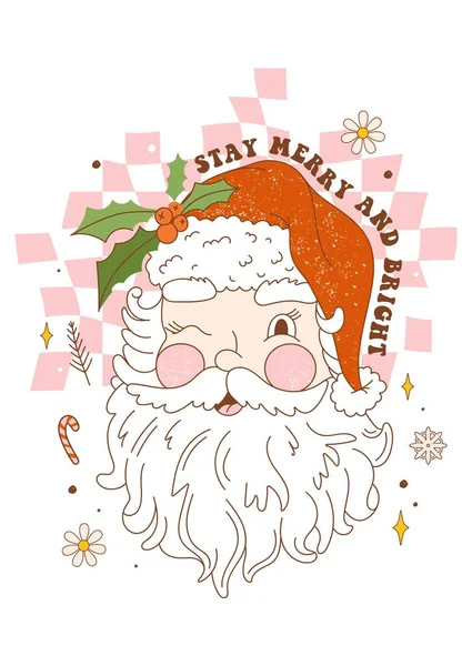 Tarjeta Felicitación Retro Vintage Navidad Con Santa Claus Groovy Santa — Archivo Imágenes Vectoriales