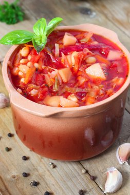 Vegetarian russian borscht with beans clipart