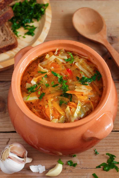 Traditionella ryska vegetarisk kålsoppa - schi — Stockfoto