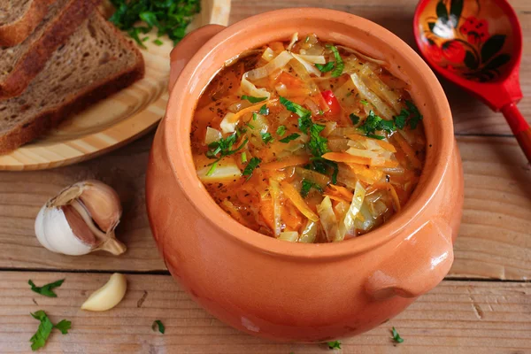 Традиционный русский вегетарианский капустный суп - ши — стоковое фото
