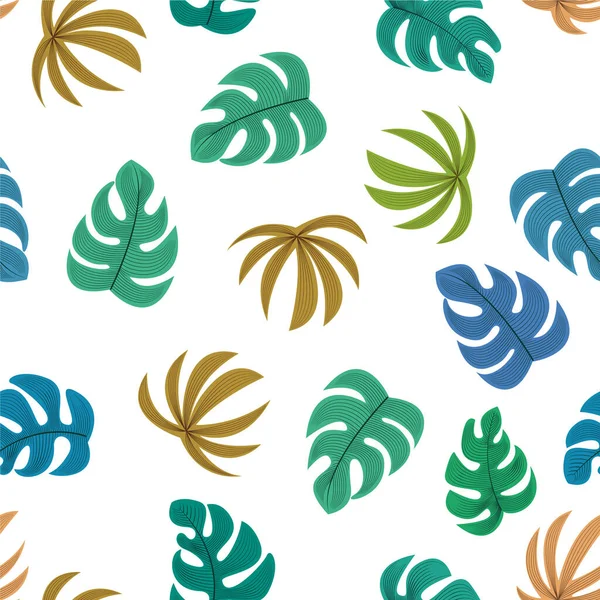 白い背景にモンスターの葉とヤシの葉のパターンベクトル — ストックベクタ