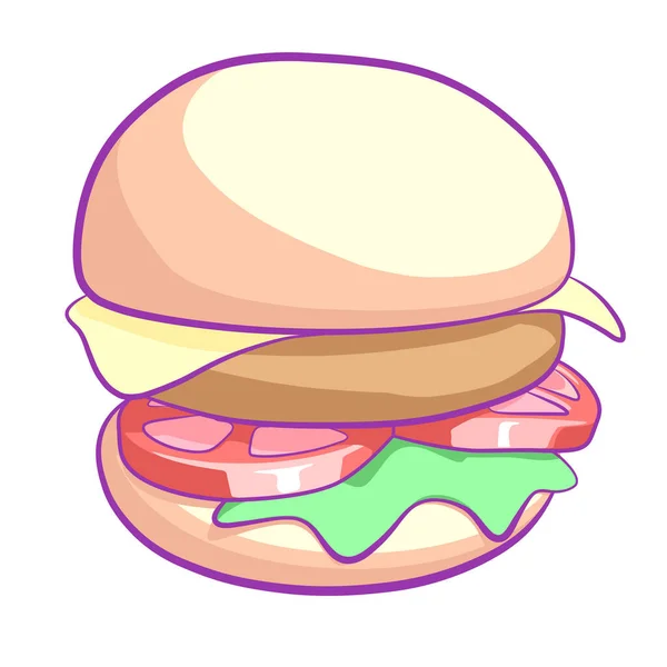 Est Vecteur Dessin Animé Burger Avec Ombrage Simple Avec Contour — Image vectorielle