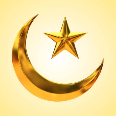 Hilal ay ve yıldızların vektörü, gerçekçi altından yapılmış.