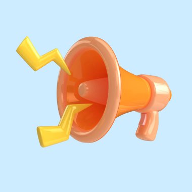 Yüksek çözünürlüklü ve açık mavi arkaplan ile 3D megafon çizimi