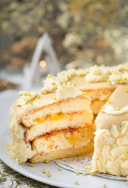 Sponge cake with apricot jam — Stock Photo, Image